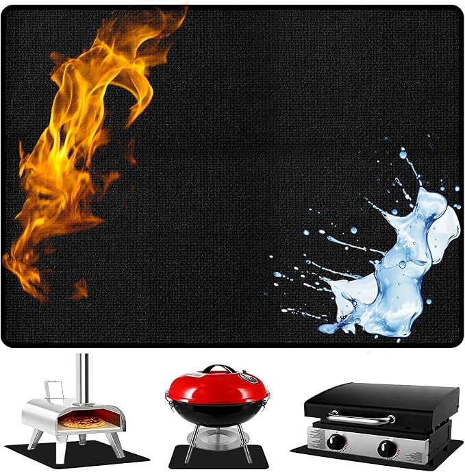 UBeesize 30 x 24 Inch 3-Layer Under Grill Mat For Outdoor Grill, Fireproof Double-Sided Silicone Coated Fire Pit Mat, Waterproof Oil-Proof Stain-Proof BBQ Protector for Decks, Patios，Grass & Fireplace