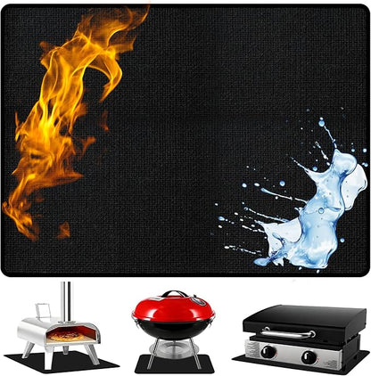 UBeesize 30 x 48 Inch 3-Layer Under Grill Mat For Outdoor Grill, Fireproof Double-Sided Silicone Coated Fire Pit Mat, Waterproof Oil-Proof Stain-Proof BBQ Protector for Decks, Patios，Grass & Fireplace