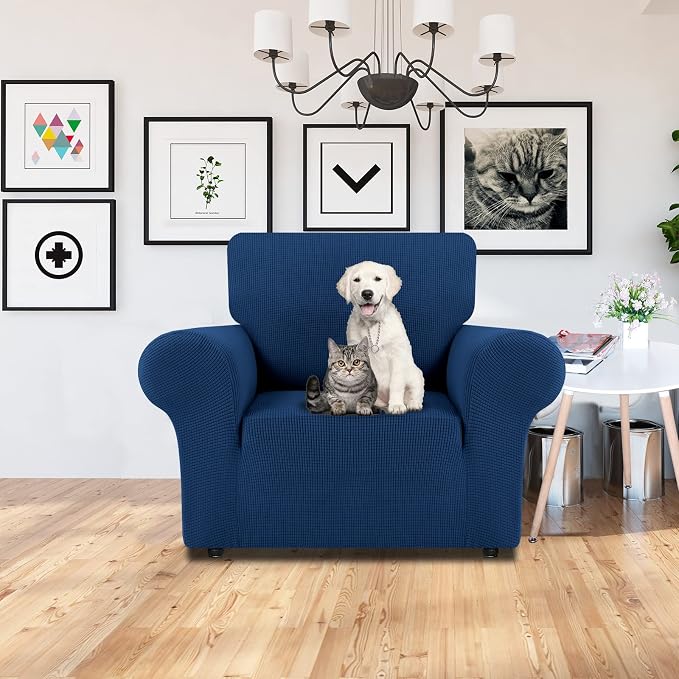 LURKA Stretch Chair Cover for Sofa, 1 Piece Armchair Slipcover, Royal Blue | Soft Stretch Jacquard, Fits 31"-55" Armchairs, Elastic Bottom for Secure Fit, Machine Washable, Pet & Kid Friendly