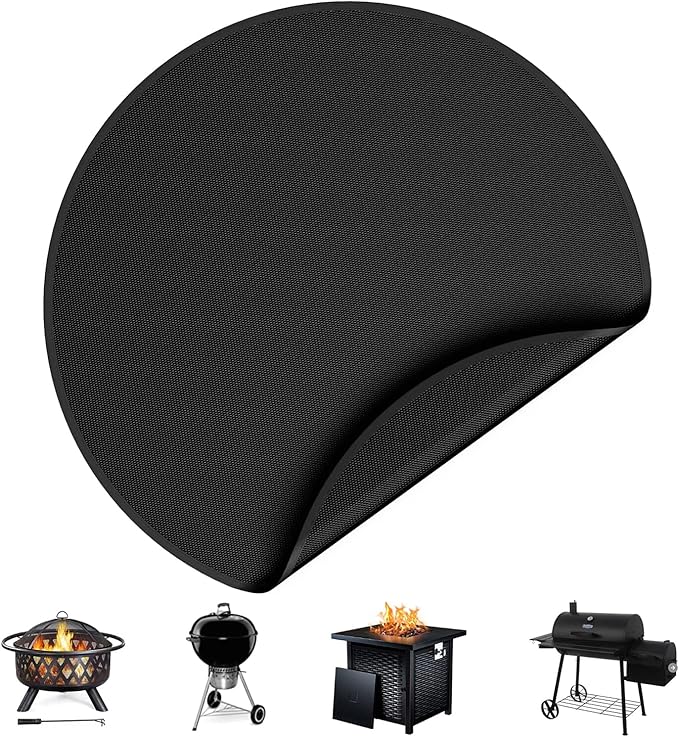 Cyfie 36 Inch Round Under Grill Mat for Outdoor BBQ, Heat Resistant Fireproof Mats for Fire Pit, Waterproof Oil-Proof Double-Sided Silicone Floor Pad Deck Fireplace Stove Patio Grass Protector