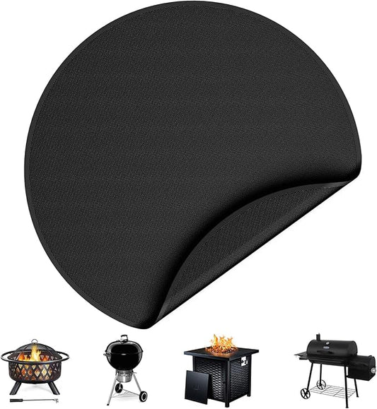 Cyfie 36 Inch Round Under Grill Mat for Outdoor BBQ, Heat Resistant Fireproof Mats for Fire Pit, Waterproof Oil-Proof Double-Sided Silicone Floor Pad Deck Fireplace Stove Patio Grass Protector