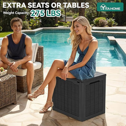 YITAHOME 32 Gallon Outdoor Storage Box, 2-Pack Water Resistant Resin Deck Box, Indoor Outdoor Lockable Storage Container for Patio, Garden, Cushions, Tools, Equipment (Dark Black)