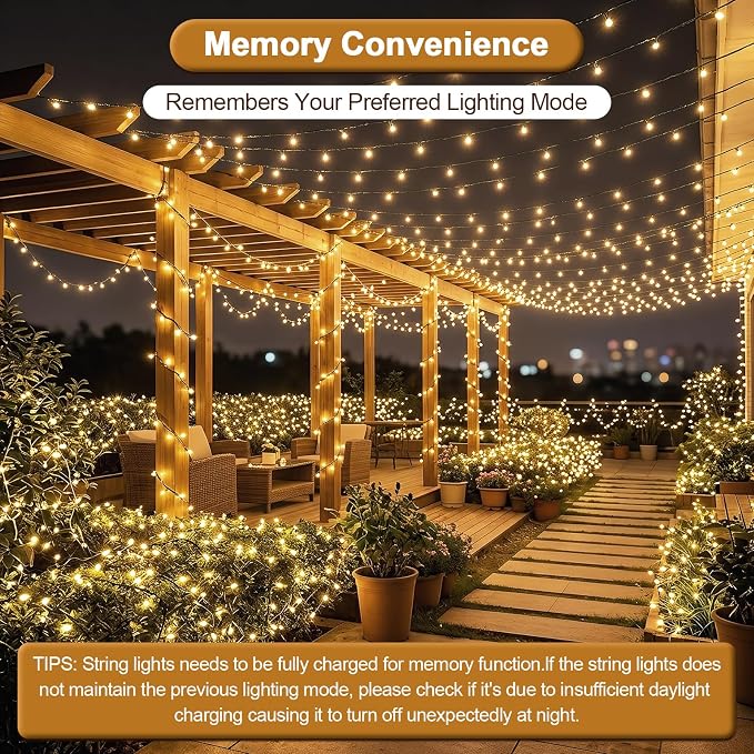 Solar String Lights 2 Pack Total 66FT 200LED Solar Fairy Lights Outdoor Waterproof 8 Modes Twinkle Solar Lights for Patio, Garden Yard Party Wedding Tree Christmas Halloween Decoration, Warm White