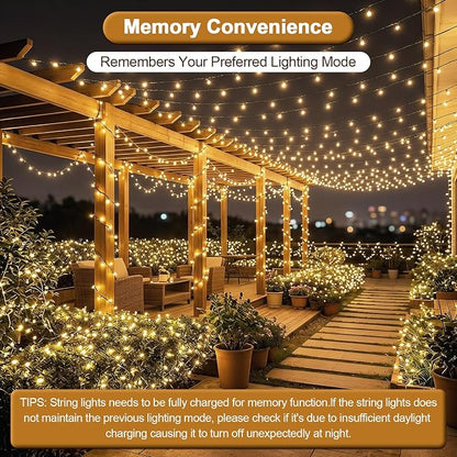 Solar String Lights 2 Pack Total 66FT 200LED Solar Fairy Lights Outdoor Waterproof 8 Modes Twinkle Solar Lights for Patio, Garden Yard Party Wedding Tree Christmas Halloween Decoration, Warm White