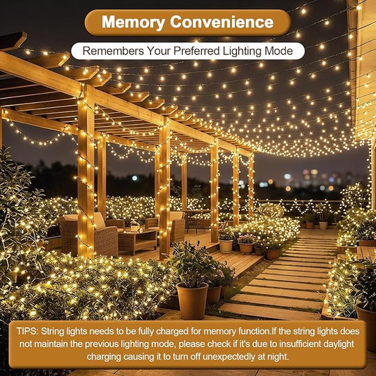 Solar String Lights 2 Pack Total 66FT 200LED Solar Fairy Lights Outdoor Waterproof 8 Modes Twinkle Solar Lights for Patio, Garden Yard Party Wedding Tree Christmas Halloween Decoration, Warm White