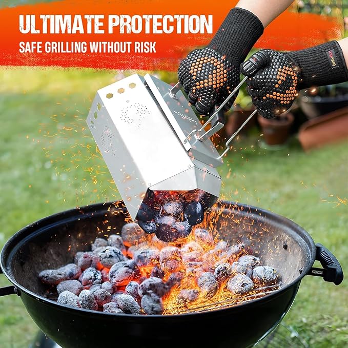onlyfire 1472°F Heat Resistant BBQ Grill Gloves 4 Reusable Nylon Liners + 100 Disposable Nitrile Gloves Anti-Slip Oven Gloves for Hot Food, Handling Meat Shredding, Grill Cleaning