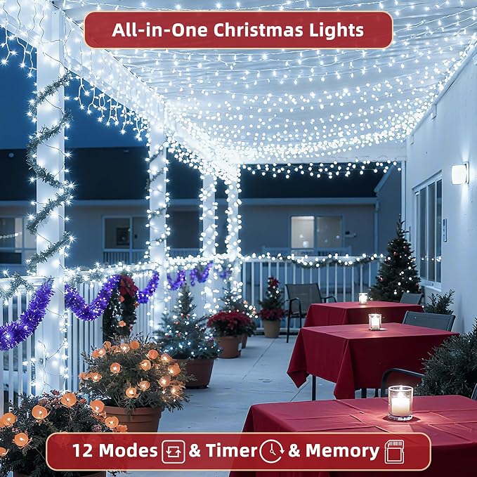 470FT Christmas Lights Outdoor, 1500 LED Christmas Tree Decoration Lights with 12 Modes & Timer Memory, Dimmable Plug In Waterproof LED Xmas Light for Yard Trees Wedding Party Holiday Cool White