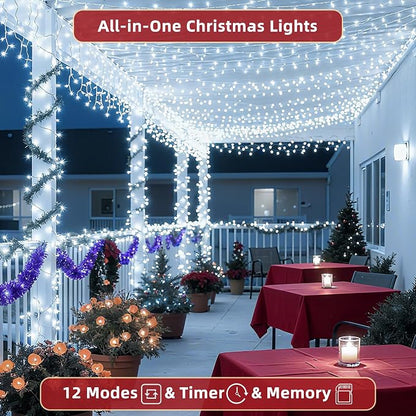 470FT Christmas Lights Outdoor, 1500 LED Christmas Tree Decoration Lights with 12 Modes & Timer Memory, Dimmable Plug In Waterproof LED Xmas Light for Yard Trees Wedding Party Holiday Cool White