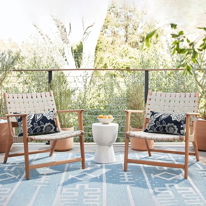 LVTXIII 2 Pack Outdoor Lumbar Pillow Covers 12x20 Inch with Piping, Water-Repellent Back Cushion Covers ONLY for Patio Furniture, Sofa, Garden Bench, Elegant Vines Navy