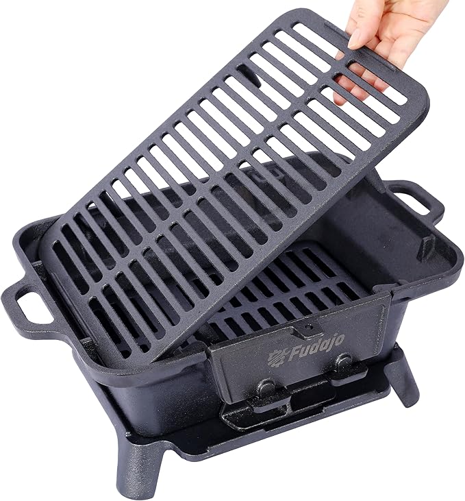 Oval Grill Outdoor, Portable Charcoal Grill and Tabletop Skillet,Enameled, Durable, Small Charcoal, Camping Stove, Hibachi (Black2)