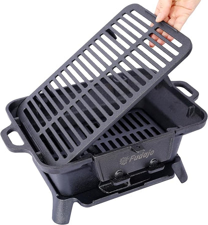 Oval Grill Outdoor, Portable Charcoal Grill and Tabletop Skillet,Enameled, Durable, Small Charcoal, Camping Stove, Hibachi (Black2)