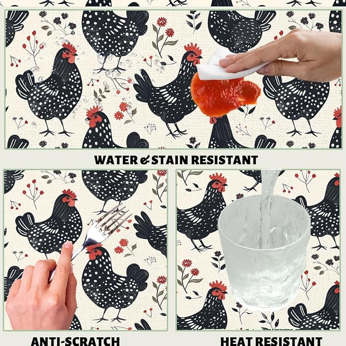Rooster Decorative Rectangle Table Cloth Flower Chicken Cock Vintage Farm Farmhouse Rectangle Polyester Table Cloths Kitchen Table Cover for Dining BBQ Picnic Coffee Table 52" x 70" 4-6 Seats