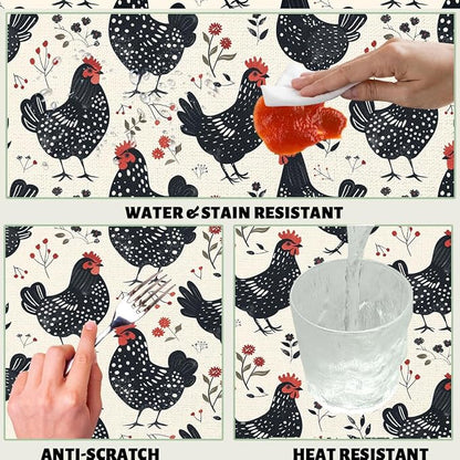 Rooster Decorative Rectangle Table Cloth Flower Chicken Cock Vintage Farm Farmhouse Rectangle Polyester Table Cloths Kitchen Table Cover for Dining BBQ Picnic Coffee Table 52" x 70" 4-6 Seats