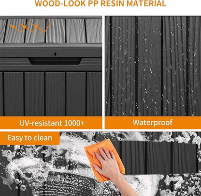 Waterproof Outdoor Storage Box, 45 Gallon Lockable Deck Box, UV-Resistant Outside Storage Bin With Hydraulic Lid For Patio Furniture, Cushion Organizer, Garden Tools, Pool Accessories, Black