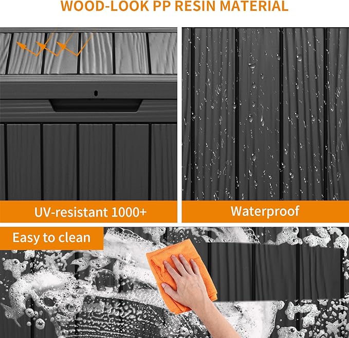 ROJIK 50 Gallon Deck Box Outdoor, Waterproof Outdoor Storage Boxes with Lids, Outside Resin Lockable Storage Box for Patio Cushions, Garden Tools(Black)