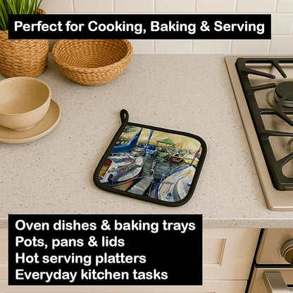 Caroline's Treasures JMK1231PTHD Seven Boats Sailboats Pair of Pot Holders Kitchen Heat Resistant Pot Holders Sets Oven Hot Pads for Cooking Baking BBQ, 7 1/2 x 7 1/2