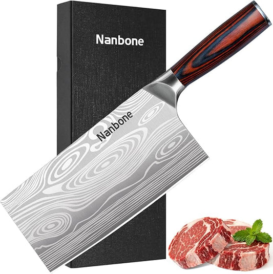 Meat Cleaver Knife Ultra Sharp Kitchen Knife 8 Inch, High Carbon Stainless Steel Butcher Knife with Wooden Handle, Chinese Cleaver for Meat Cutting Vegetable Slicing Perfect Birthday Gifts