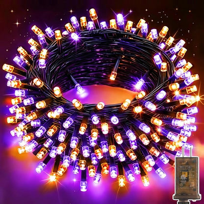 KNONEW LED String Lights Orange and Purple 99FT 300 LED Halloween Lights with 8 Modes Memory for Home Tree Yard Room Indoor & Outdoor Decorations
