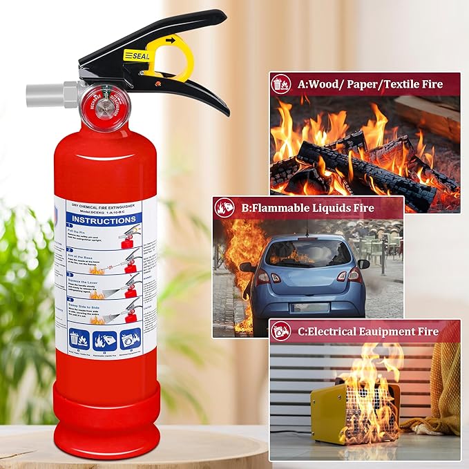 6-Pack Fire Extinguisher for Home, 2.5 lb 1-A:10-B:C Rated Dry Chemical Fire Safety Gear with Quick-Release Handle, Certified for Kitchen, Car, Vehicle, Boat, RV, Grill
