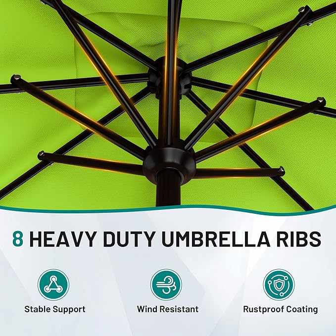AreShark 8 X 10 FT Large Rectangular Patio Umbrella with Valance, Outdoor Table Market Umbrella w/Crank & 8 Ribs, Rectangle Outdoor Umbrellas for Garden, Deck, Yard and Poolside, Apple Green