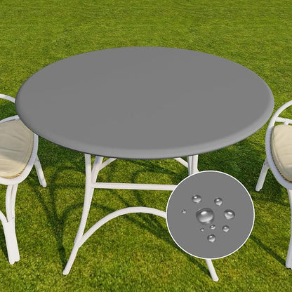 Romanstile Round Fitted Vinyl Tablecloth with Elastic Edge 100% Waterproof | Table Covers for 36"- 44" Tables, Wipeable Flannel Backed Plastic Table Cloths for Dinner, Picnic, Camping, Outdoor, Grey