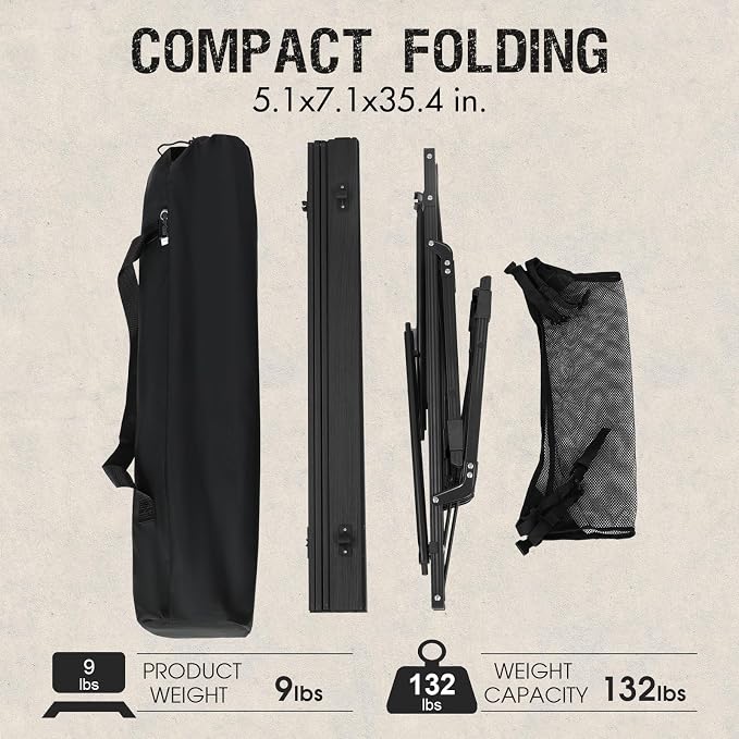 Portal Camping Table Foldable Portable with Adjustable Legs, Aluminum Folding Table Roll Up Table with Carrying Bag for Outdoor, Beach, Picnic, Backyards, BBQ and Party, Black