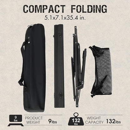 Portal Camping Table Foldable Portable with Adjustable Legs, Aluminum Folding Table Roll Up Table with Carrying Bag for Outdoor, Beach, Picnic, Backyards, BBQ and Party, Black