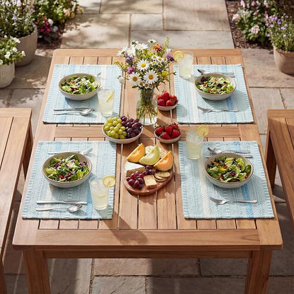 Artoid Mode Sky Blue Farmhouse Woven Braided Stripe Placemats Set of 4,12x18 Inch Seasonal Holiday Table Mats Party Kitchen Dining Decoration