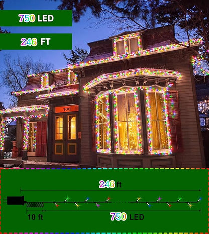 QUHUATU 750 LED 246FT Christmas Lights Outdoor, Super Long Waterproof Christmas String Lights with 8 Modes, Christmastree Lights with Timer Memory for Fence Garden Xmas Wedding Party Decor Multicolor
