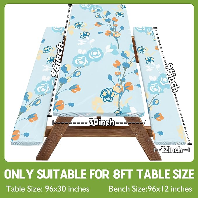 Picnic Table Cover with Bench Covers Waterproof Campsite Tablecloth Patio Backyard Camp Camping Kitchen Essentials Accessories Supplies Rv Cabin Gear Acampar Must Haves Table Cloth Camper Women Gifts