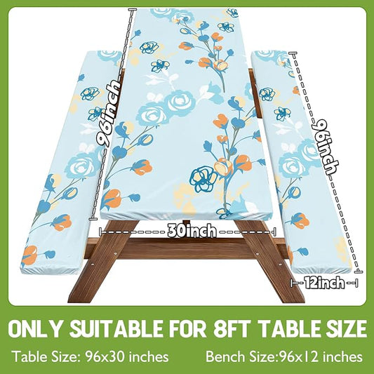 Picnic Table Cover with Bench Covers Waterproof Campsite Tablecloth Patio Backyard Camp Camping Kitchen Essentials Accessories Supplies Rv Cabin Gear Acampar Must Haves Table Cloth Camper Women Gifts