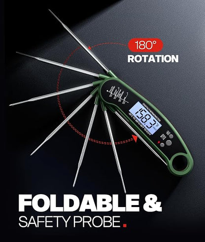 Digital Meat Thermometer, Instant Read Food Thermometer for Cooking, Green | Fast Response, Waterproof, Backlit Display for Grilling, Air Fryer, Smoker, Kitchen Gadgets, Gift for Dad Men