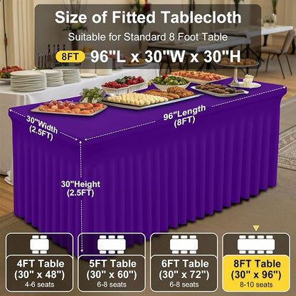 Smiry 2 Pack Spandex Elastic Fitted Table Cloth Skirt for 8FT Table | Stretch Washable Table Cloth, Banquet Table Cover for Wedding, Party, Indoor & Trade Shows, (Purple, 96Lx30Wx30H)