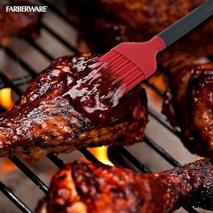 Farberware Barbecue Silicone and Plastic Basting Brush, 11.1-Inch, Red and Black
