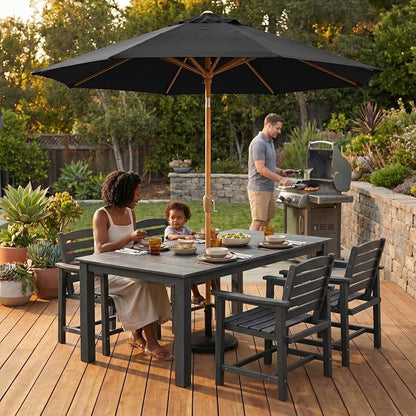 9ft Outdoor Patio Umbrella, Market Table Umbrella with Crank and Easy Push Button Tilt, Wood Grain Frame, UPF 50+ for Pool, Garden, Deck, Backyard
