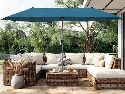 PHI VILLA 13ft Large Patio Umbrellas, Double-Sided Outdoor Market Rectangle Umbrella for Outside, Cyan