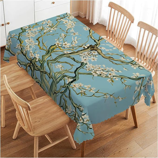 Swono Almond Blossom Tablecloth Retro Cherry Flowers Branch Decorative Table Cover for Kitchen, Dinning, Coffee, Party, Banquet and Holiday Tablecloth, 52x70 Inch(4-6 Seats)