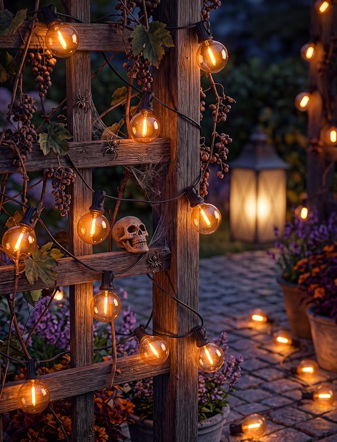 50FT Orange Halloween Outdoor String Lights 27 Shatterproof G40 Globe Bulbs | Waterproof Patio String Lights, Dimmable Hanging Halloween Lights Outdoor for Porch Deck Garden Backyard Balcony Decorations