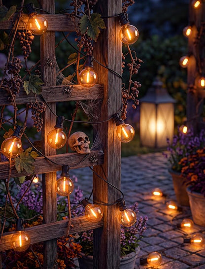 50FT Orange Halloween Outdoor String Lights 27 Shatterproof G40 Globe Bulbs | Waterproof Patio String Lights, Dimmable Hanging Halloween Lights Outdoor for Porch Deck Garden Backyard Balcony Decorations