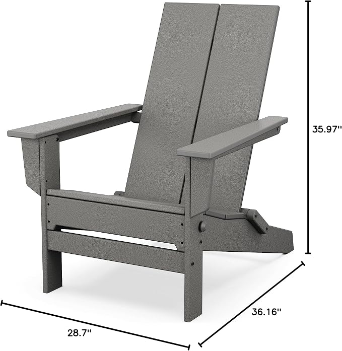 POLYWOOD Contemporary Modern Folding Adirondack Chair in Slate Grey