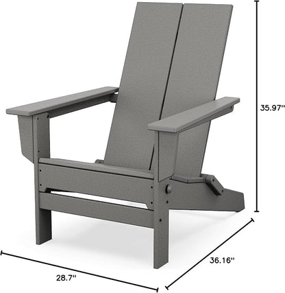 POLYWOOD Contemporary Modern Folding Adirondack Chair in Slate Grey
