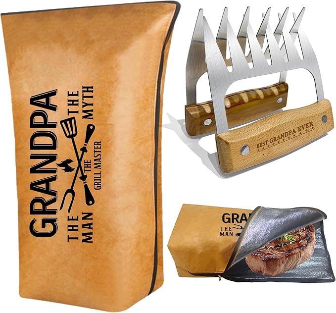 Gifts for Grandpa, Christmas Grandpa Gifts from Grandkids BBQ Blanket with Meat Claws, Meat Resting Bag for BBQ Smoking, Meat Shredder Claws Grill Accessories for Outdoor Grill on Birthday