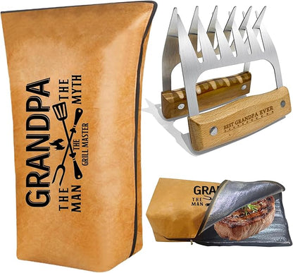 Gifts for Grandpa, Christmas Grandpa Gifts from Grandkids BBQ Blanket with Meat Claws, Meat Resting Bag for BBQ Smoking, Meat Shredder Claws Grill Accessories for Outdoor Grill on Birthday