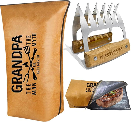 Gifts for Grandpa, Christmas Grandpa Gifts from Grandkids BBQ Blanket with Meat Claws, Meat Resting Bag for BBQ Smoking, Meat Shredder Claws Grill Accessories for Outdoor Grill on Birthday