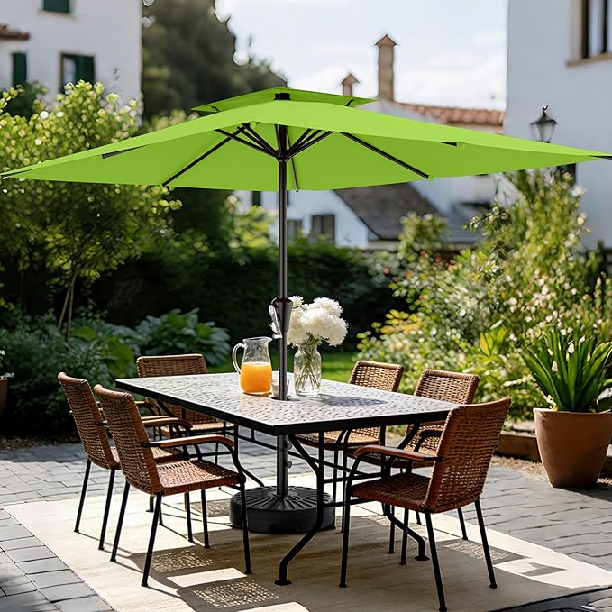 AreShark 8'x10' 2 Tiers Rectangular Patio Umbrella - Outdoor Umbrella Waterproof UV Protection, Market Table Umbrella w/Crank for Pool, Backyard, Deck(Apple Green)