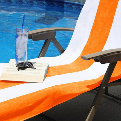 Superior Cabana Cotton Lounge Chair Cover, Outdoor Towel/Chaise Furniture Covers, Terry Cloth, Beach, Spa, Swim Accessories, Pool Chair Cover, Soft, Quick Drying, 32" x 102", Orange