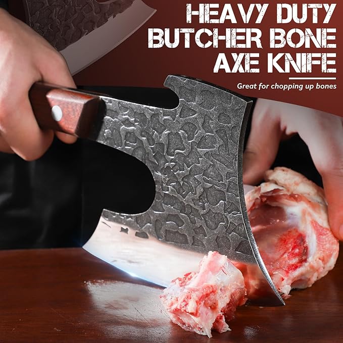 Purple Dragon Butcher Knife Heavy Duty Meat Cleaver - Hand Forged Kitchen Axe for Bone Chopping - Outdoor BBQ and Cooking Christmas Gift for Men and Women
