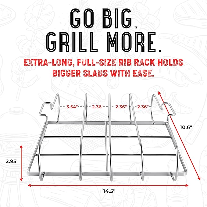 SHIZZO Rib Rack for Smoking & Grilling, Holds up to 4 Full Racks of Ribs, Foldable Design, Fits Large Gas Smoker or Charcoal Grill, Perfect BBQ Accessory, Smoker Accessories, Gifts for Men, Father