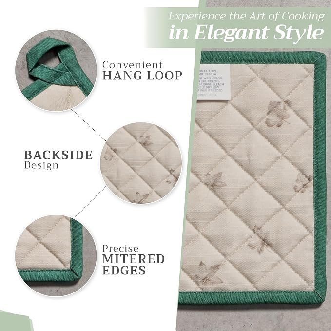 Maison d' Hermine Pot Holders 100% Cotton Potholders (8" x 8", Pack of 2) | Heat Resistant Hot Pads with Loop BBQ Cooking Baking Hotel Kitchen Handling Hot Pans Thanksgiving Christmas - Recolte