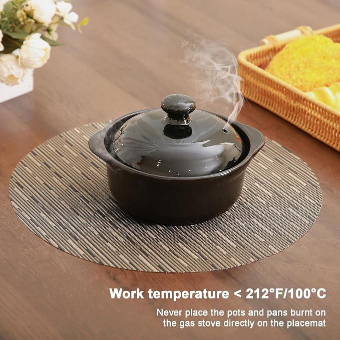 Round Placemats Set of 4 Heat Resistant Vinyl Placemats 15 inch Washable Non-Slip Table Mats Woven Place Mats for Dining Table (Black + Golden, Set of 4)